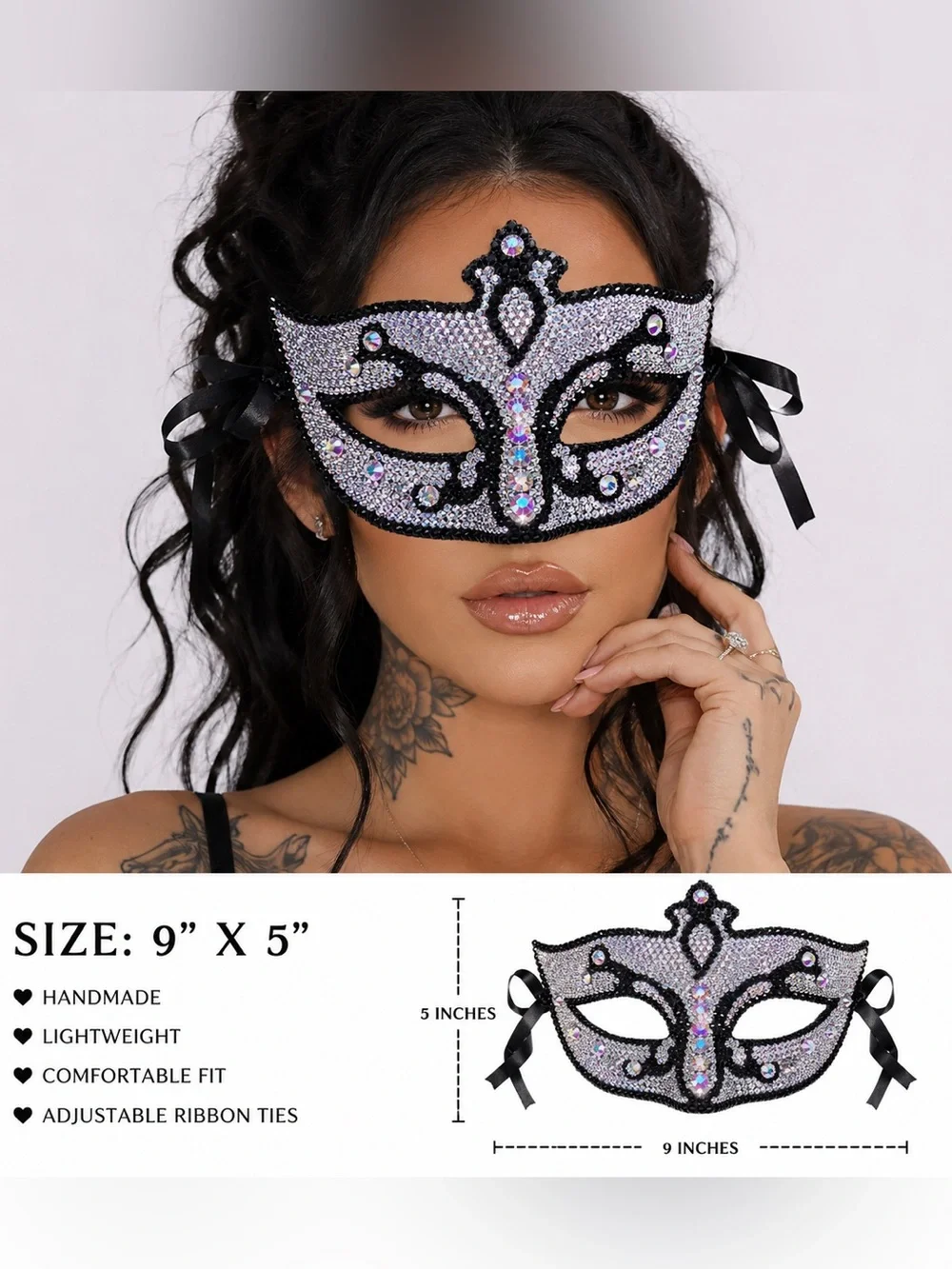 Crystal & Crystal AB Iridescent Masquerade Face Mask With Ribbon Ties New